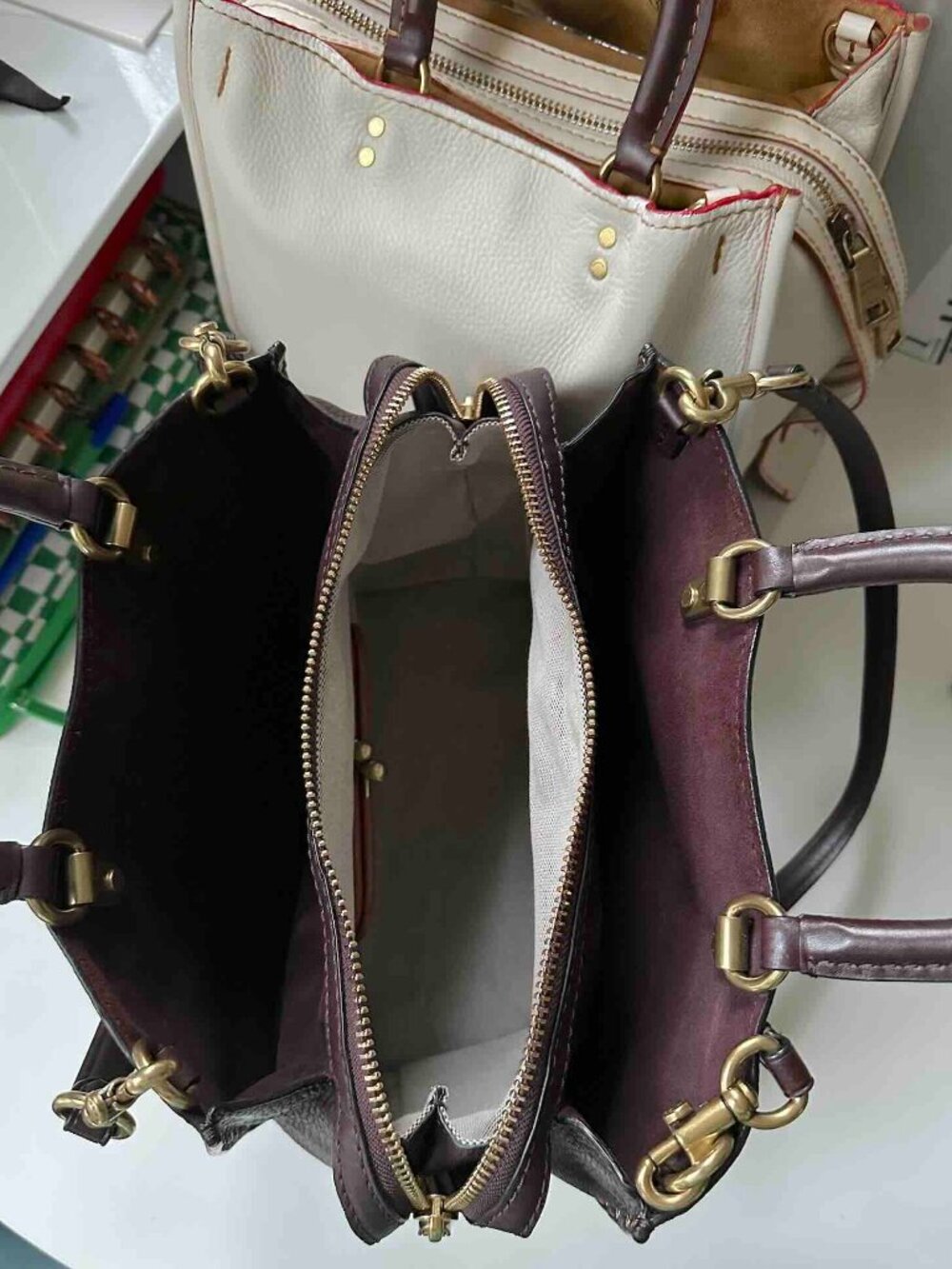 COACH Rogue 30/31 1941 Oxblood Brass Border Rivets TeaRose Leather bag RARE - Picture 10 of 15